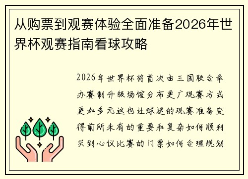 从购票到观赛体验全面准备2026年世界杯观赛指南看球攻略